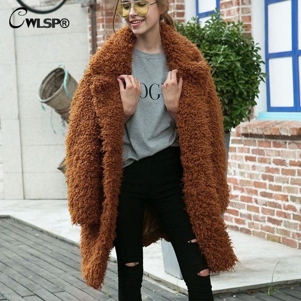 

women's fur & faux cwlsp women winter long coat fashion outwear femme overcoat plus size warm feminine 3xl qz3130, Black