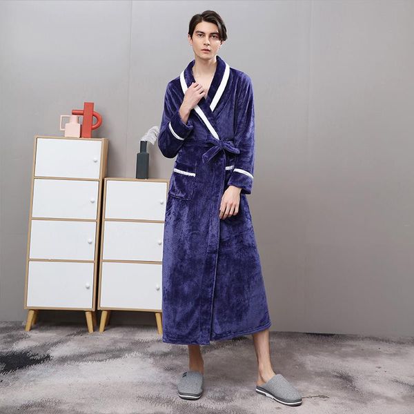 

men's sleepwear 2021 winter flannel robe pajamas for couples plus size loose warm bathrobe female dressing gown long homewear, Black;brown