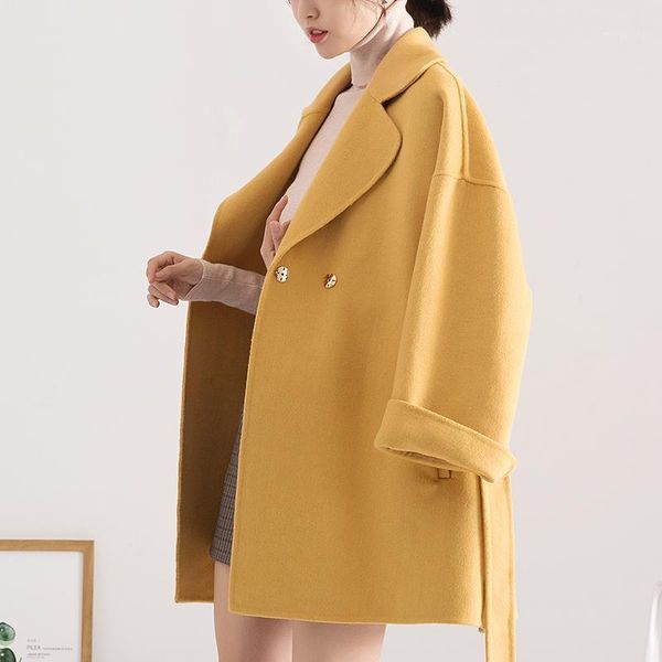 

2020 women woolen coat elegant turn down collar women long woolen coat black brown design winter warm casaco feminino1