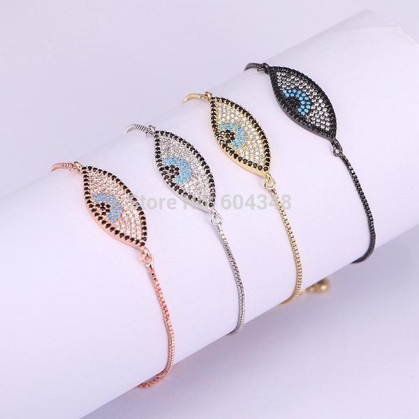 

10pcs zyz176-1816 fashion eye charm bracelet for women men micro pave cz stones turkish bracelet adjustable jewelry, Black