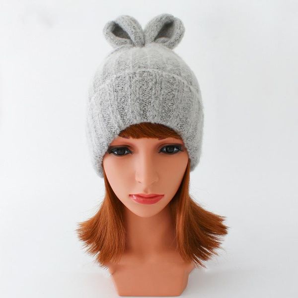 

beanie/skull caps women knitted winter hat female warm fur beanie girls wool solid bonnet skullies beanies soft hats h127, Blue;gray
