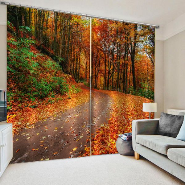

customized size luxury blackout 3d window curtain for living room nature scenery gold forest curtains decoration curtains