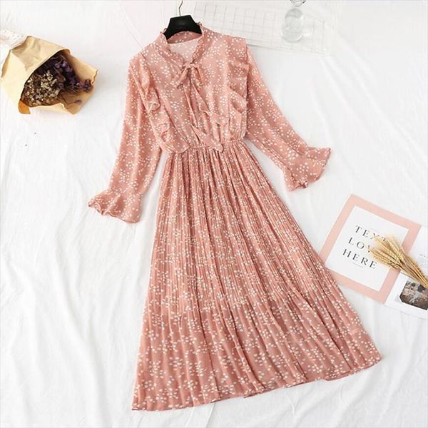 

floral print chiffon dress 2020 women spring vintage ruffle long sleeve dress elastic waist elegant party long vestidos, Black;gray