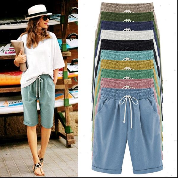 

plus size shorts women summer casual loose ladies drawstring elastic waist thin short femme oversized s 8xl spodenki damskie, White;black