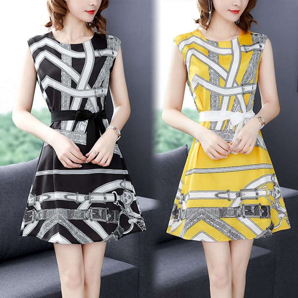 

silk imitation printed european dress new in summer of 2019, Black;gray