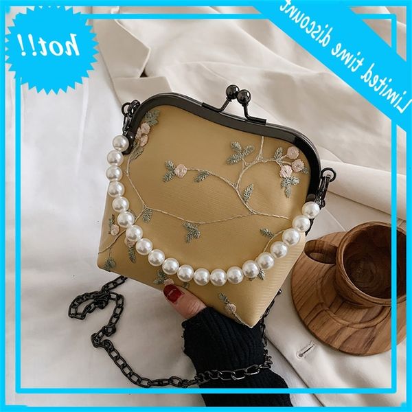 

2020 new small square pearl handbag korean fashion one shoulder slant span women's bag