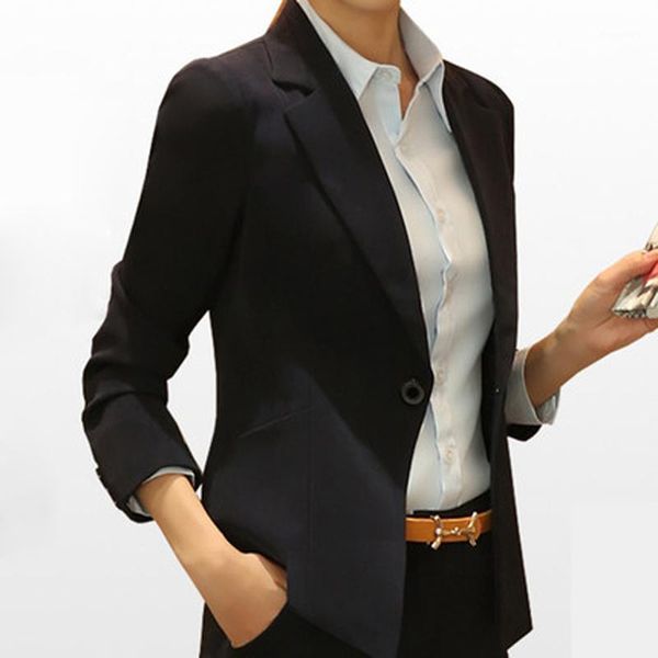 

2020 women's blazer long sleeve blazers solid one button coat slim office lady jacket female suit blazer femme jackets z0251, White;black