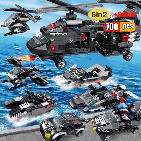

700pcs military swat team army figures plane building blocks transport city aircraft airplane bricks toys for children boy gifts wmtgtf
