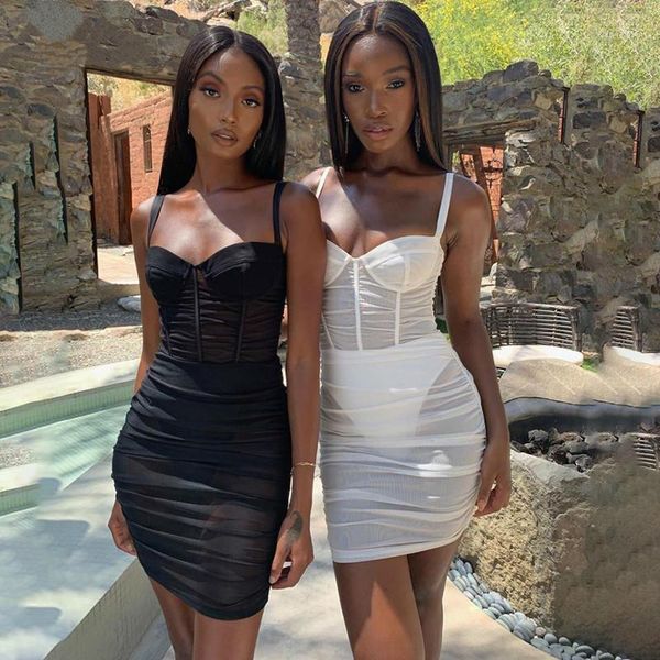 

casual dresses autumn and winter ladies see-through mesh sling sling-neck sleeveless off-shoulder dress fashionable elegant slim dress1, Black;gray