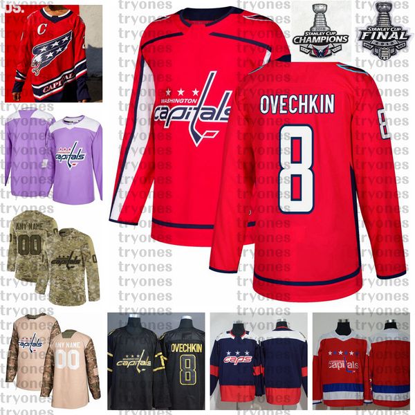 

2021 reverse retro customize 8 alex ovechkin washington capitals champions hockey jersey golden edition camo veterans day fights cancer, Black;red