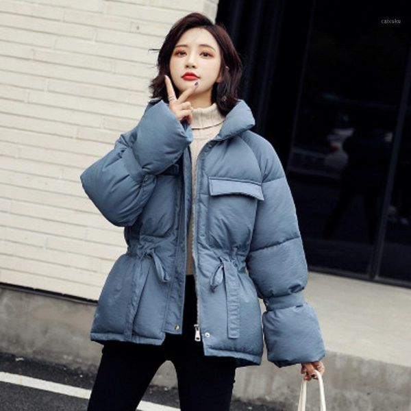 

liva girl women winter jackets parkas 2020 fashion thick warm lantern sleeve jackets slim solid sweet for female1, Black