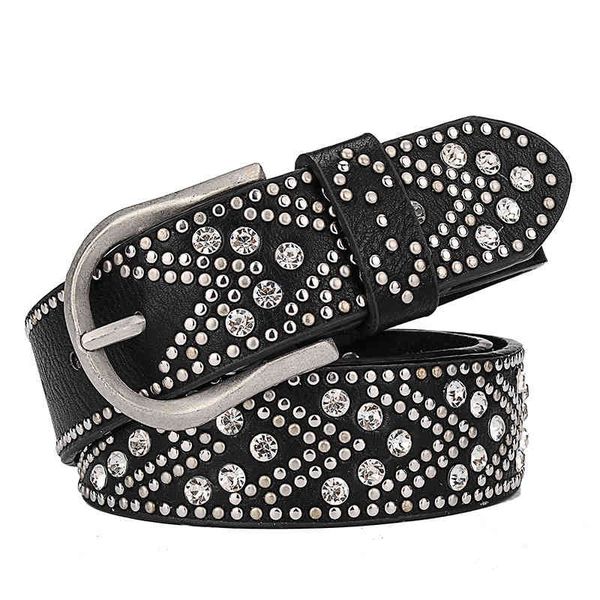 

new fashion cool rivets diamond women's belt can be, Black;brown
