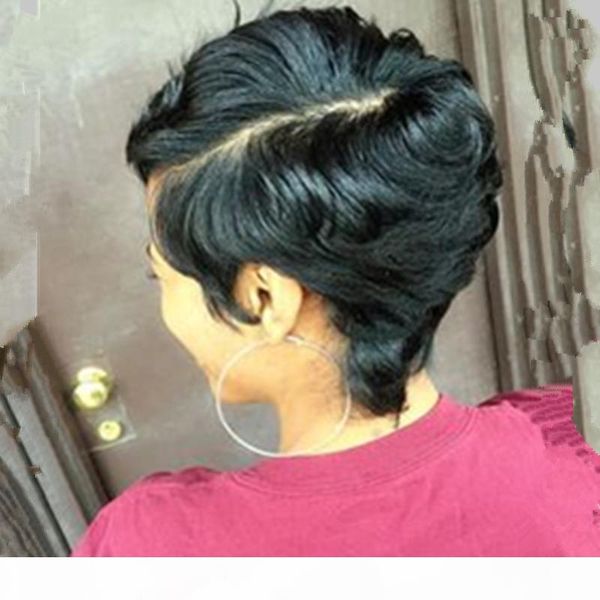

short human hair wigs for black women pixie bob wig glueless little lace front wigs with baby hair side part brazilian hair wigs, Black;brown