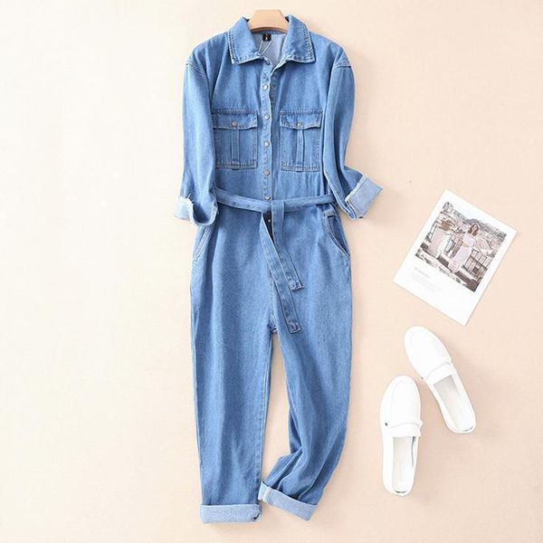

denim jumpsuit women romper long sleeve belt blue winter autumn jeans jumpsuits female 2020 casual streetwear overalls1, Black;white