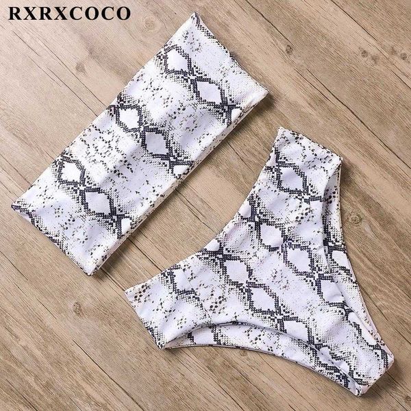

rxrxcoco high waist bikini set bandeau swimsuit women snake print swimwear women summer bathing suit brazilian bikinis 2019, Black