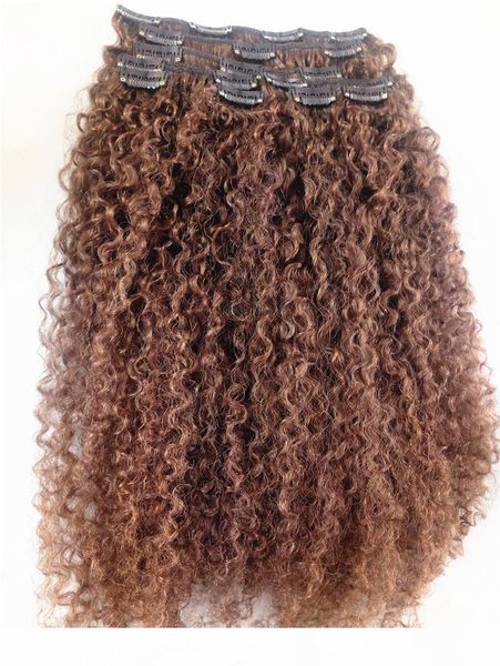 

new brazilian human curly hair weft clip in human hair extensions brown 30# color 9pcs bundles kinky curl, Black;brown