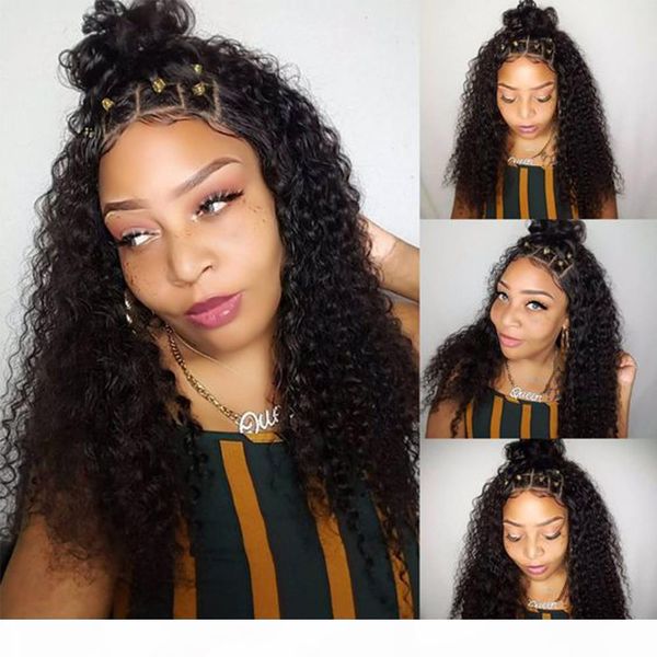

8a 360 human hair lace front wigs brazilian hair kinky curly lace frontal wig average size pre-plucked full lace human hair wigs, Black;brown