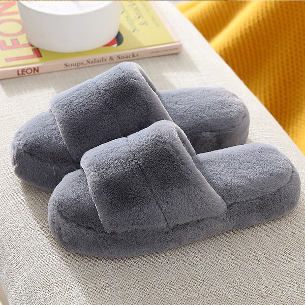 

women's shoes winter plus size 43-45 suede sewing warm fur slippers for girls short plush home slippers woman casual solid y201026, Black