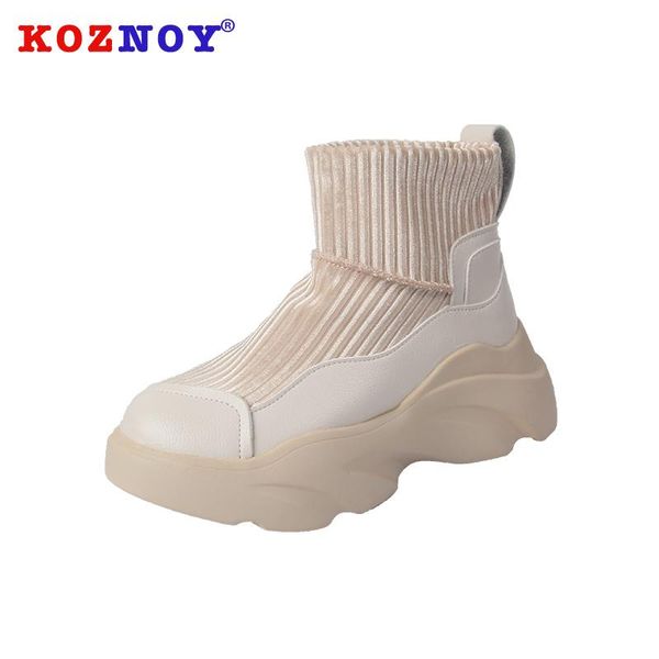 

koznoy snow boots women winter thick bottom dropshipping fashion plush warm suede round toe leisure high heels women sneakers, Black