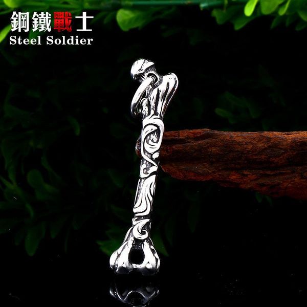 

steel soldier stainless steel bone pendant necklace fashion cool personality jewelry for men as gift, Silver