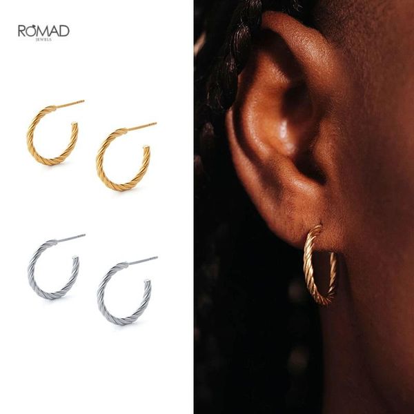

stud romad minimalism twist earrings for women trendy c shape pendientes piercing 925 sterling silver earings jewelry kolczyki, Golden;silver