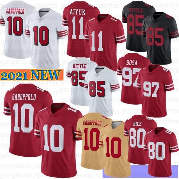 

10 jimmy garoppolo 11 brandon aiyuk men football jersey 99 javon kinlaw 85 george kittle jerry rice 7 colin kaepernick mcglinchey 2021 new, Black;red