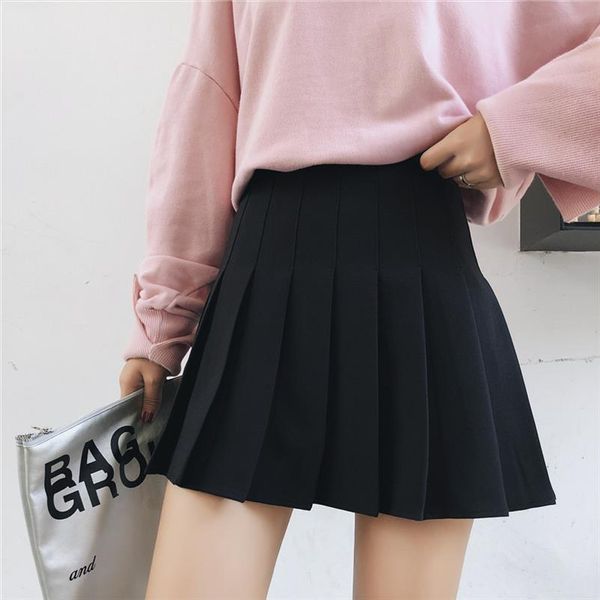 

2020 women high waist cosplay spring summer cute sweet denim thick line a type sailor skirt japanese academy style mini skirt, Black