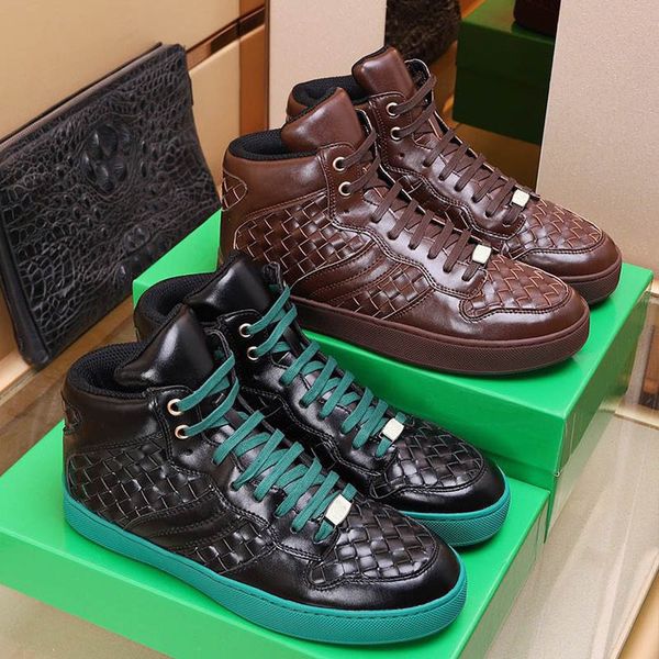 

luxury men casual shoes low high sneakers genuine leather rubber outsole elastic webbing crystal outdoor designer platform shoe, Black