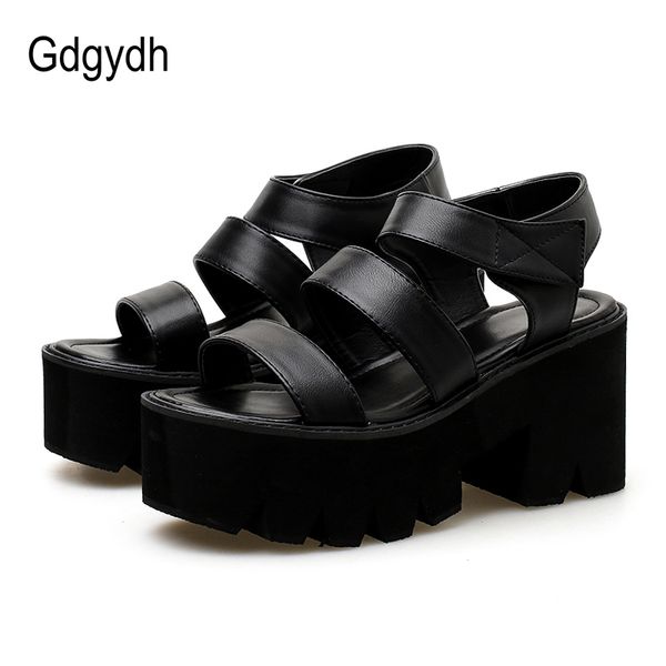 

gdgydh gladiator sandals for women platform heels hook loop ankle strap ladies casual shoes rome style 2020 new summer drop ship y200702, Black