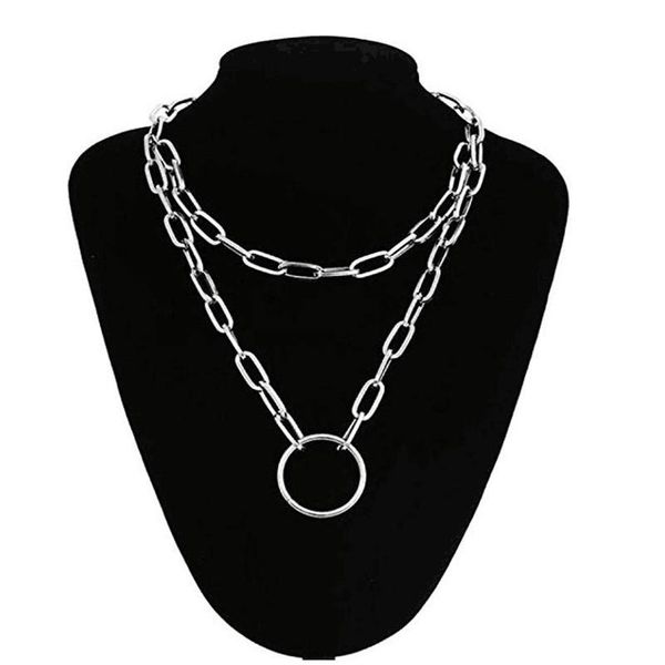 

2020 punk metal gold silver color chain necklace women men rock circle pendant necklace vintage hiphop goth jewelry bijoux femme