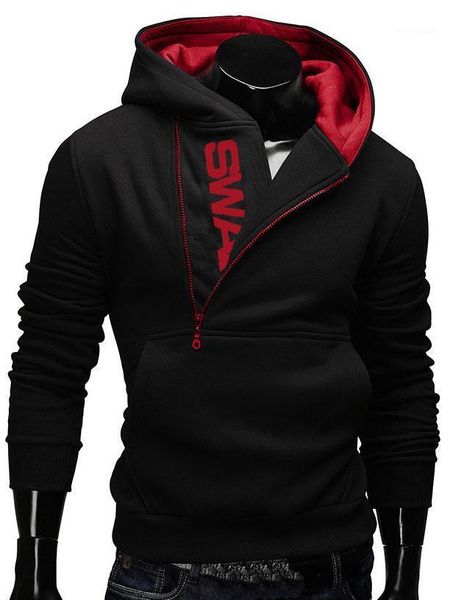 

men's winter slim fit long sleeve hooded pullover jumper size zipper hoodies sports thick warm pullover sweatshirt outwear1, Black