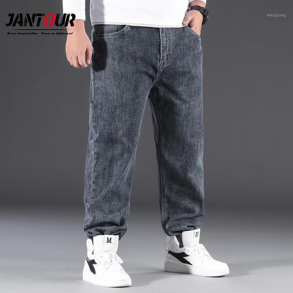 

jeans for men 2021 brand denim trousers male loose fashion business wide leg pants gray blue black plus size 42 441