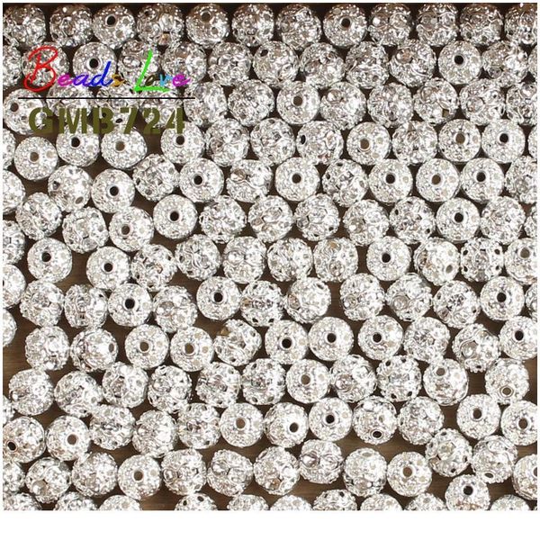 

wholesale 100pcs 6mm metal plated crystal rhinestone ball spacer loose beads for jewelry making diy bracelet necklace j jllcgi