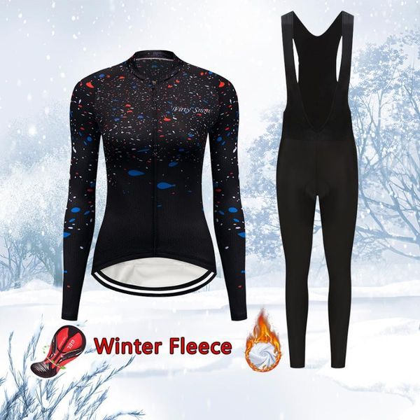 

racing sets winter thermal fleece women cycling jersey set 2021 road bike mtb dress blouses female bicycle clothes uniform kit1, Black;blue