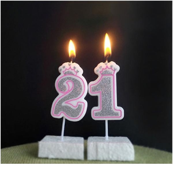 

creative silver pink/blue crown birthday candles digital 0-9 smoke-candles cake for children gifts birthday de jllkge