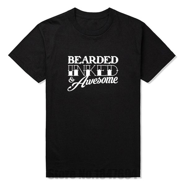 

sport new t shirt men bearded inked & awesome printed beard tattoo fathers day t-shirt tees mens tshirt short sleeve cotton o neck