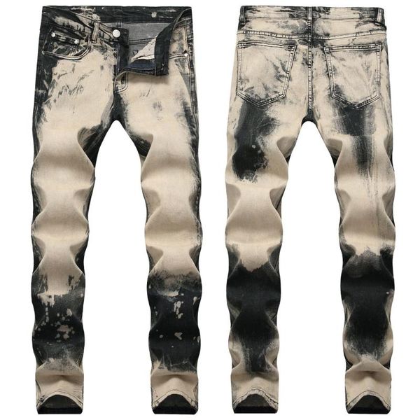 

men's jeans 2021 wear white double color stretch cultivate one's morality, Blue