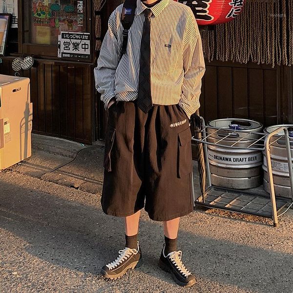 

2020 spring and summer new youth popular japanese ins loose wide leg cropped pants fashion casual overalls black / khaki m-2xl1