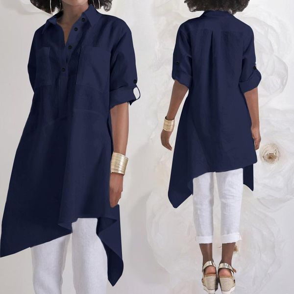 

plus size fashion tunic women blouses celmia 2020 autumn long sleeve tees casual shirts loose asymmetrical blusas femininas1, White