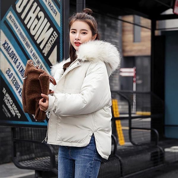 

women's down & parkas winter jacket women 2021 fashion warm coat female fur collar hooded zipper outwear short, Black