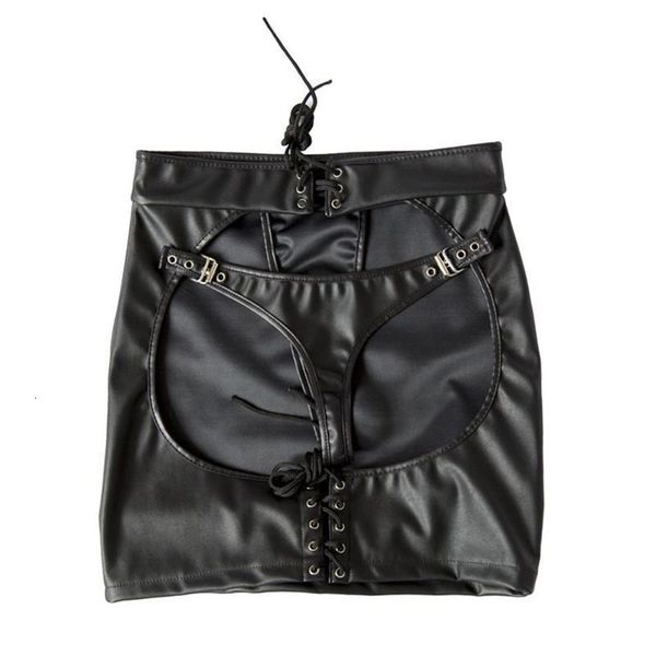 

faux leather open hip mini skirt fetish open butt skirt gothic erotic clubwear party saia s- skirts womens jupe, Black