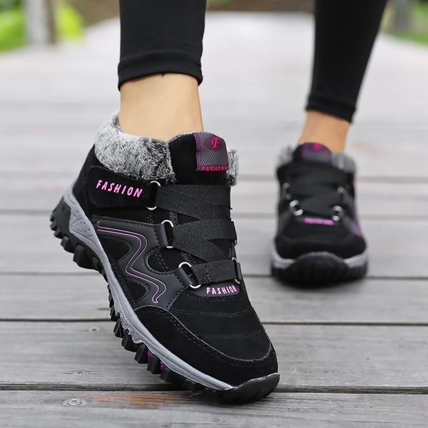 

winter women's ankle boots snow women warm thick plush snow boots waterproof female wedge suede non-slip lady casual shoes, Black