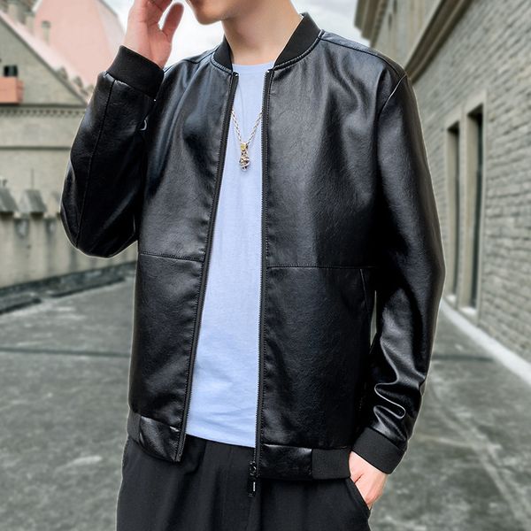 

autumn and winter new jacket trend pu leather clothes men's slim casual coat 9933-p50, Black;brown