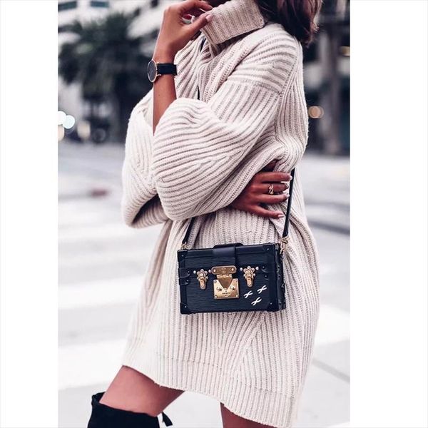 

2021 autumn winter oversized women turtleneck sweaters knitted pullovers loose thick warm long knitted sweater jumper, White;black