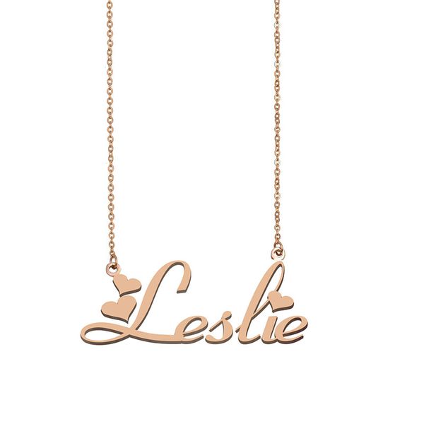 

leslie name necklaces pendant custom personalized for women girls children friends mothers gifts 18k gold plated stainless steel, Silver