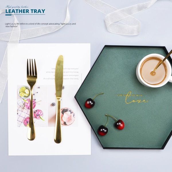 

kitchen storage & organization pu leather metal tray jewelry display plate necklace ring earrings cosmetic creative decoration organizer for