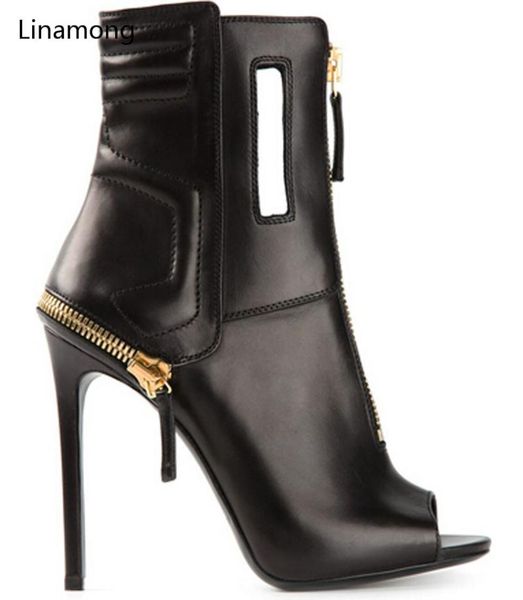 

boots est design peep toe zipper thigh high woman black genuine leather ankle for autumn motorcycle