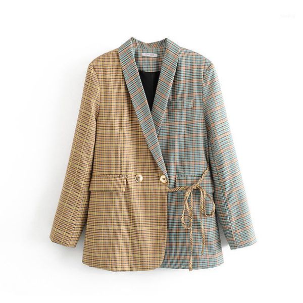 

vomvoa 2020 spring new korean version of the small fragrance casual color matching plaid retro net red suit female 273491, White;black