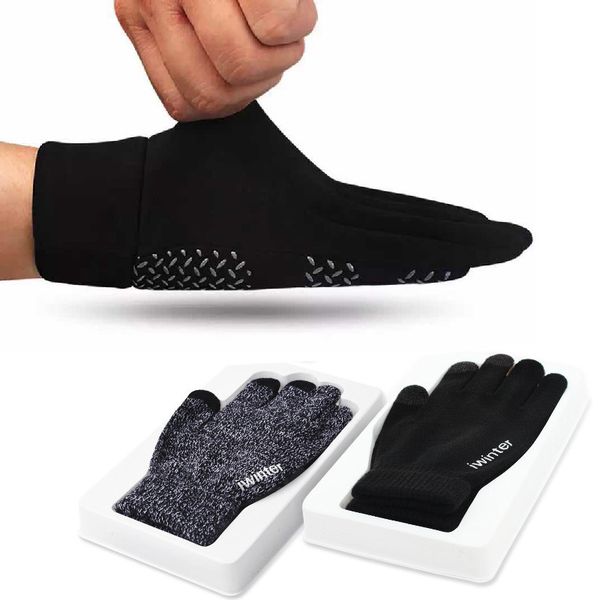 

cycling knitted touch screen bicycle men women autumn winter warm couples plush and velvet non-slip gloves, Blue;gray