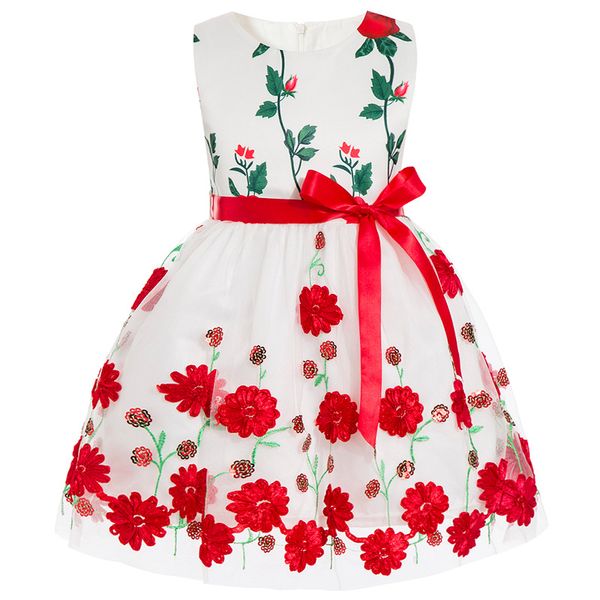 

baby girl dresses embroidery floral 2018 kids girls tutu wedding dresses for girls costume ball gowns sleeveless girl evening dresses, Red;yellow